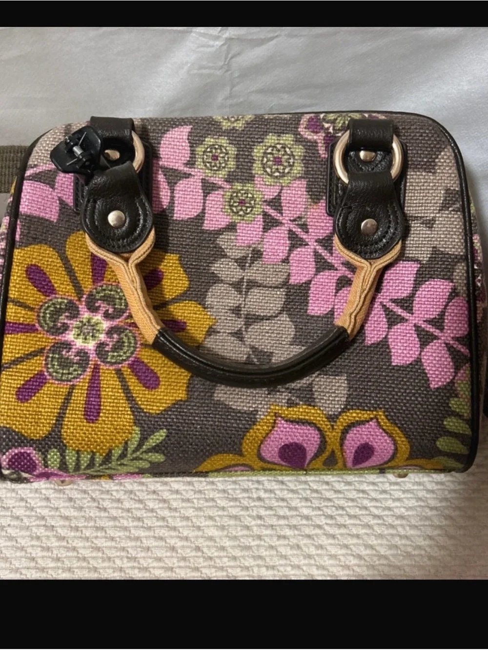 Spartina 449 Floral Canvas Satchel — Gray, Purple, Yellow, Green